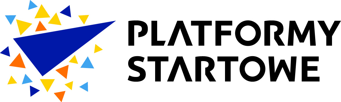 Platformy startowe - logo składające się z napisu i trójkątów