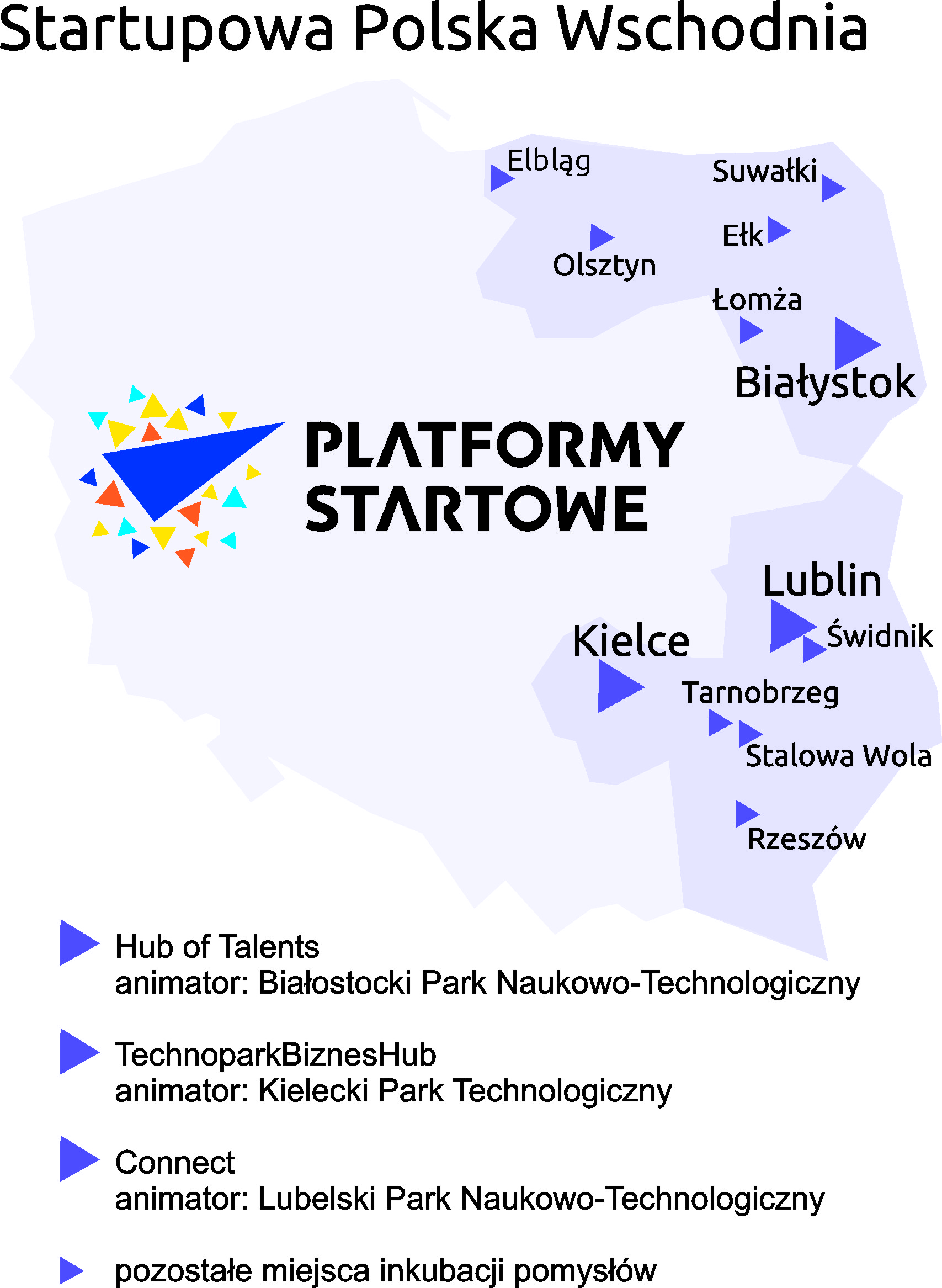 Mapa Polski z zaznaczonymi Platformami startowymi